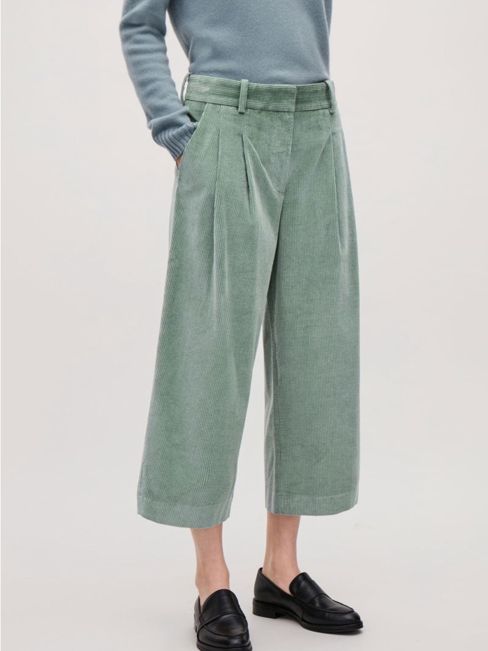 COS Wide-Leg Corduroy Trousers in Sage Green